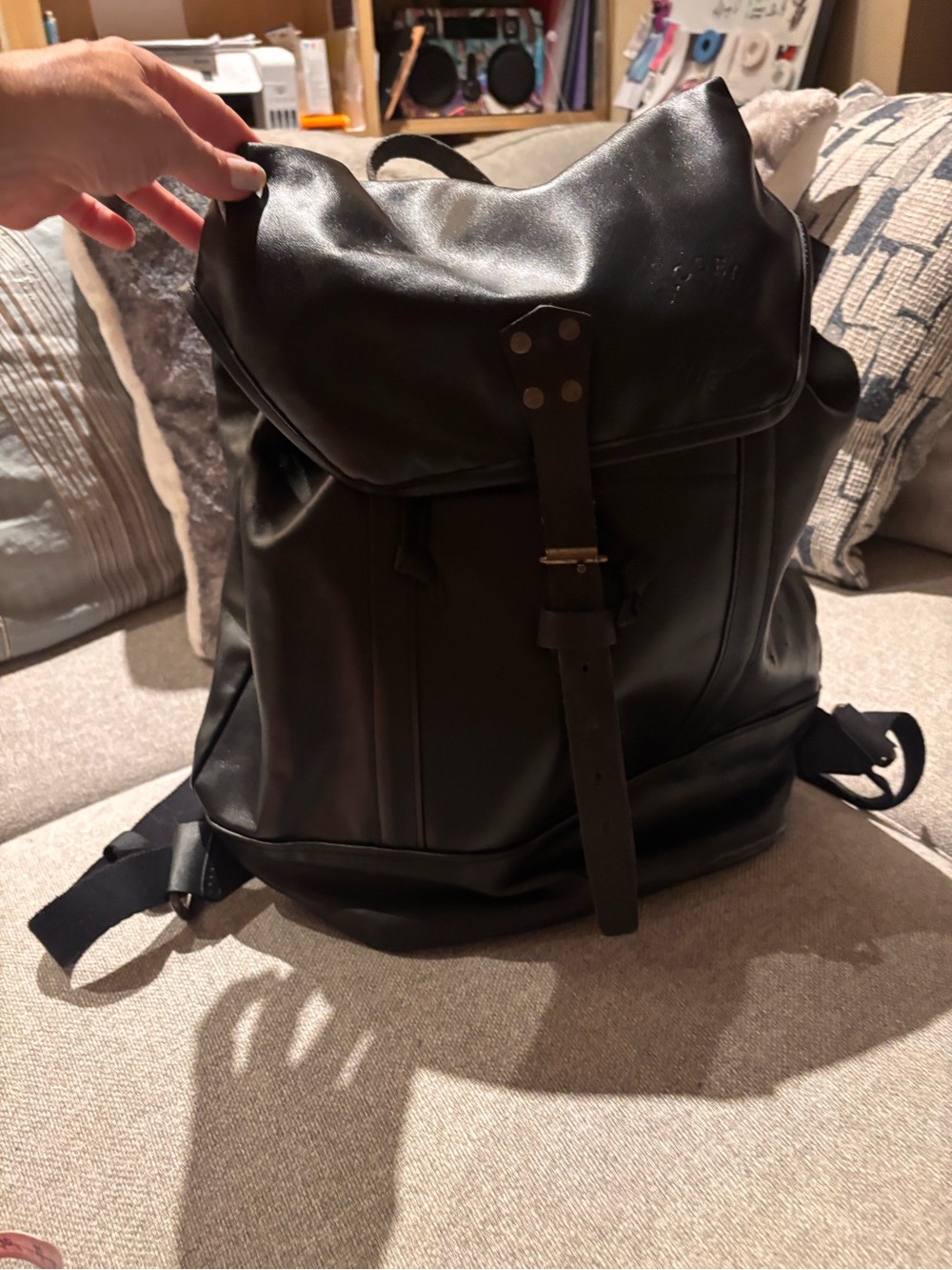 NEW Black Leather Modern Rugged Book Bag 🖤